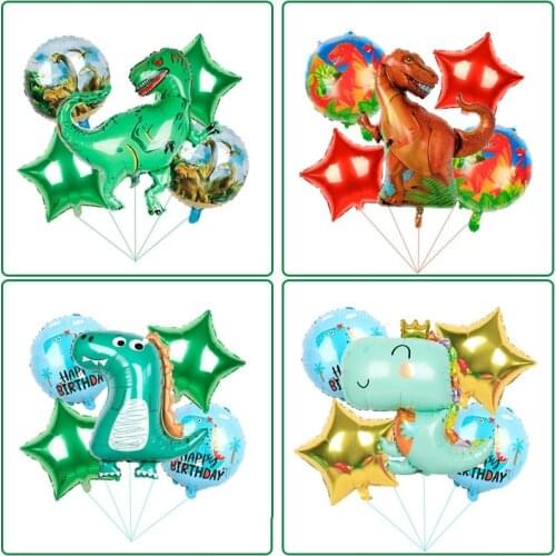 Cartoon Dinosaur Theme Birthday Party Aluminum Film Balloon Suit Tyrannosaurus Rex Aluminum Foil Balloon 5Pcs