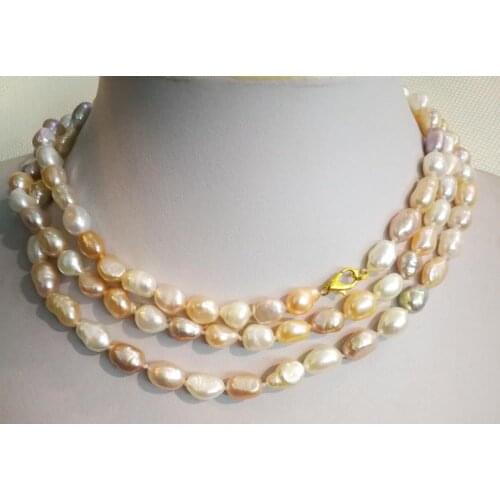 50inch 125cm 10mm white pink purple baroque pearl mixed long necklace gold clasp real Natural freshwater pearl Women Jewelry