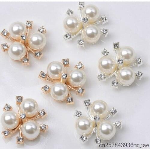 500pcs Rhinestone Pearl Plastic Flower Button Decoration Flatback Craft Scrapbook Accessories