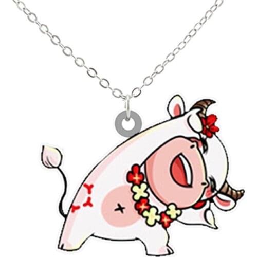 Cartoon Cattle Acrylic Necklaces From China New Trendy Epoxy Made Sheets Charms Art Ketting Alloy Link Chain Girls Jewelry