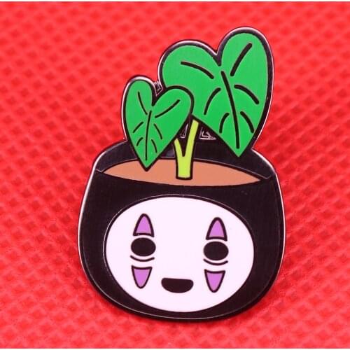 No face planter enamel pin green leaves brooch plant pot badge Hayao Miyazaki anime jewelry cute pins animation fans accessory