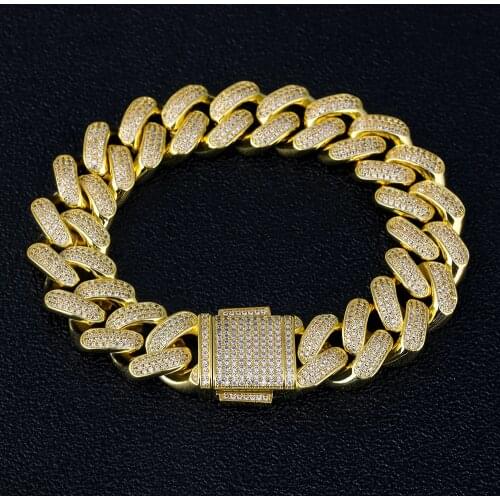 DNSCHIC 18mm Cuban Bracelet Gold Iced Out Cuban Chain Link Mens CZ Iced Bracelet for Men Women Hip Hop Jewelry Bracelet 8/9 Inch