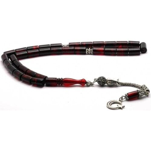 Rosary with 925 Sterling Silver Tassel and Cutted Red Amber Stone Natural Stone Beads Middle East Prayer Islamic Muslim Tasbih