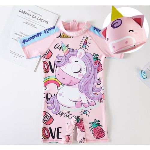 1~7Y Baby Girls Cute Pink Swimmingsuit One Piece Girls Swimwear Children Unicorn Surfing Suits Kids Bathing Beachwear Swimsuit