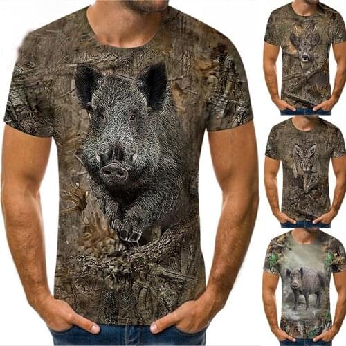 Camouflage hunting animals wild boar 3D T-shirt summer leisure mens T-shirt fashion street womens pullover short sleeve jacket