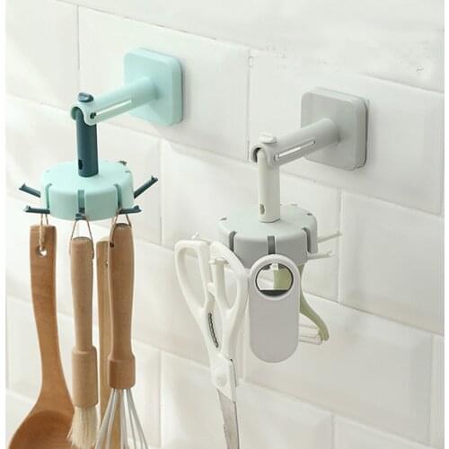 2 in1 rotary storage hook No punching strong adhesive kitchen hook Creative hook for household wall hanging