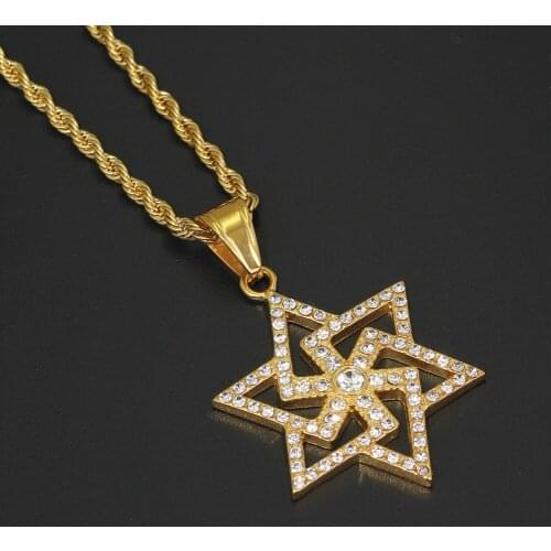 316L Stainless steel Gold Color Crystal Star pendants Men Women Necklace Jewelry Gift SN194