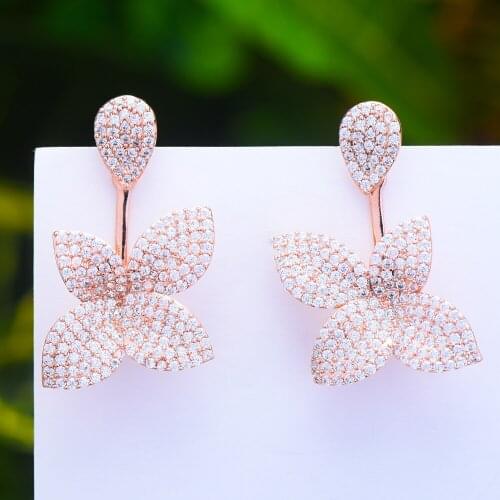LARRAURI Trendy Wedding Engagement Drop Dangle Earrings Deluxe Flower Leaf Geometric Cubic Zirconia Earrings For Women Girls