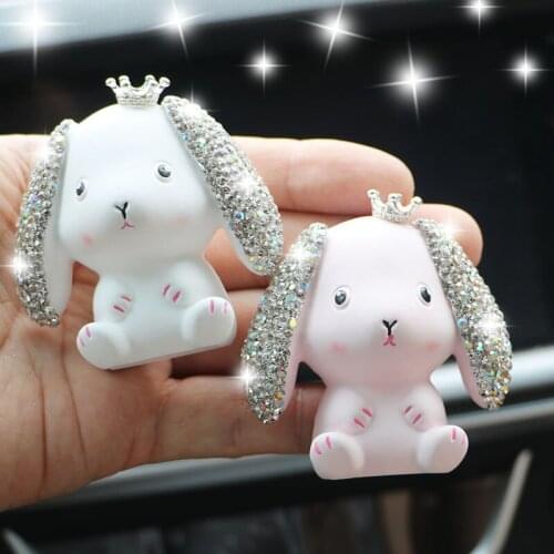 Cute car interior, car decoration, diamond-studded white rabbit, air outlet, perfume fragrance, car perfume decoration