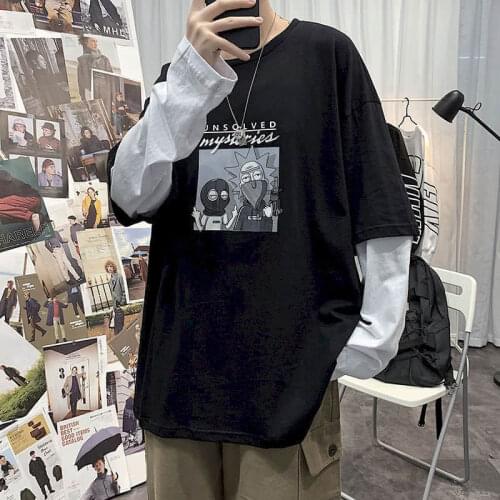 Long-sleeved tshirt male fake two pieces of Korean version of the trend of the new loose hip-hop all-match shirt boys handsome