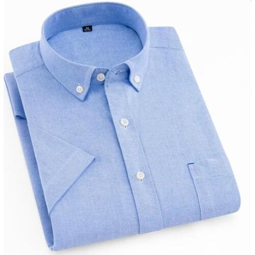 Summer Cotton oxford Mens Short Sleeve Shirts Casual Slim Fit Men Dress Shirt Workwear Male