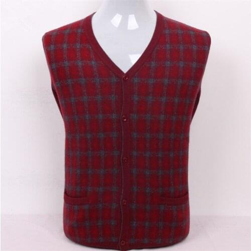Pure goat cashmere dark plaid knit men fashion v-neck cardigan sweater black 3color S/3XL