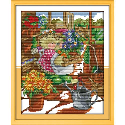 The little hedgehogs flower shop cross stitch kit 14ct 11ct count print canvas stitching embroidery DIY handmade needlework