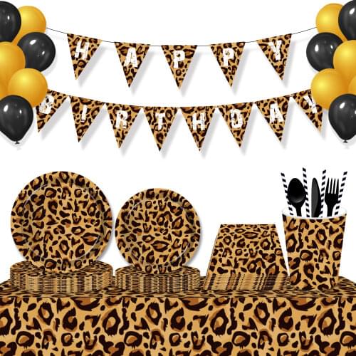 Leopard Jungle Theme Party Disposable Tableware Decorations Sets Plates Napkins Cups Kids Happy Birthday Party Favors