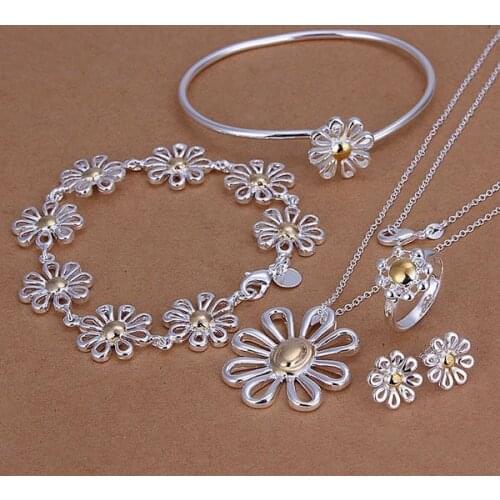 S288 Silver Color Lovely Jewelry Sets Silver 925 Jewelry Ring Earrings Bangle Bracelet Necklace /aonajfua Bafajrma