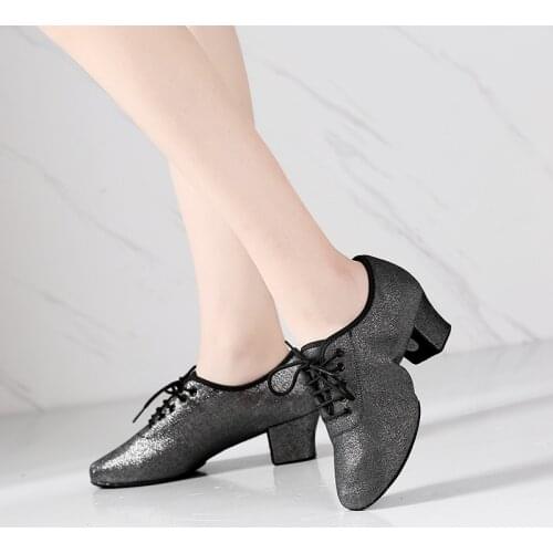 New professional black glitter satin soft bottom indoor teacher shoes latin american adult women ballroom dancing shoes