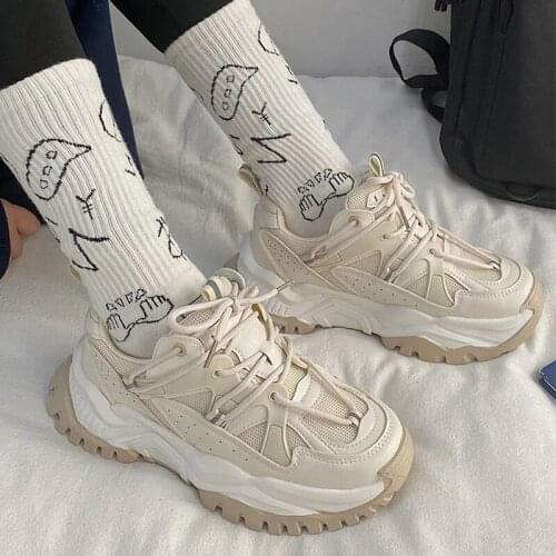 2021 new spring and autumn female Harajuku style sports casual breathable simple female student platform sneakers