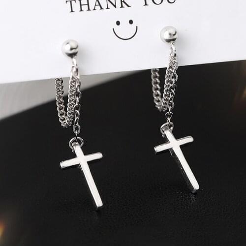 Korean New Cross Drop Earrings For Women Men Fashion Vintage Goth Chain 2021 Trend Pendant Unusual Earings Party Punk Jewelry