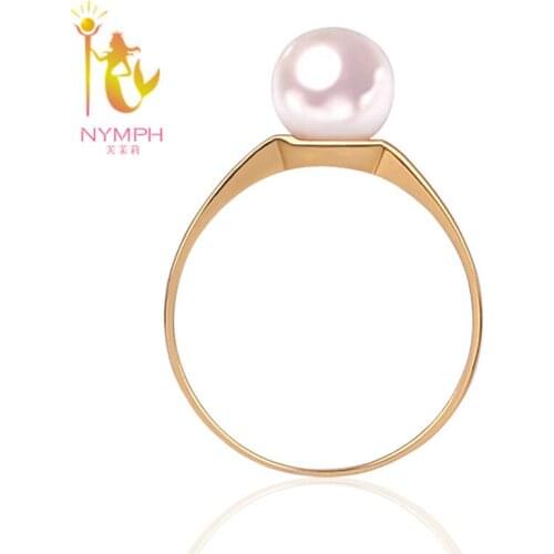 NYMPH 18K Gold Engagement Rings Natural Akoya pearl Wedding Bands Perfectly Round 7-7.5mm for Women J109