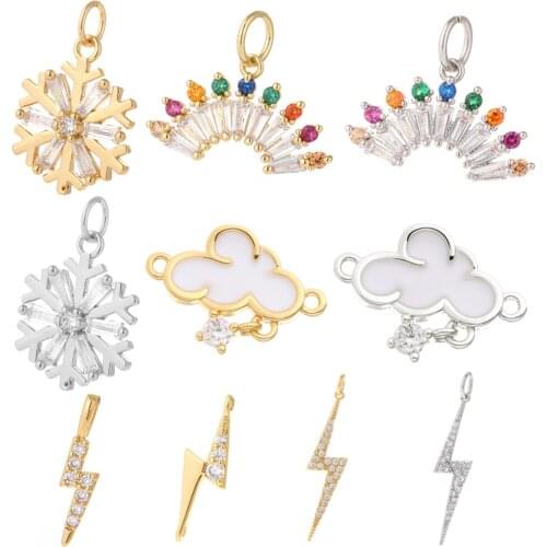 Charm Charms for Jewelry Making Supplies Gold Rainbow Lightning Cloud Snow Diy Earring Necklace Metal Copper Mosaic CZ Zircon