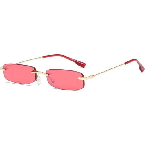Colorful Rectangle Small Sun Glasses Women Rimless Sunglasses Brand Designer Vintage Transparent Red AS126