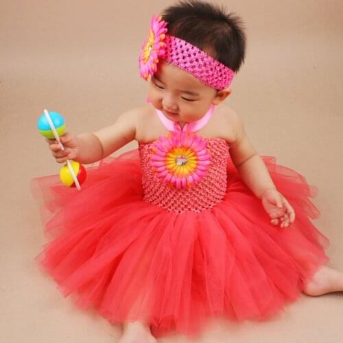 Tutu Dress with Flower for 0-2 Years Baby Girls Infant Summer Tulle Tutu Dress Halloween Party Photography Costume TS040