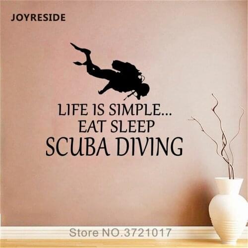 JOYRESIDE Life Is Simple Scuba Diving Wall Quote Sticker Eat Sleep Break Decals Vinyl Living room Home Playroom Art Mural A1323