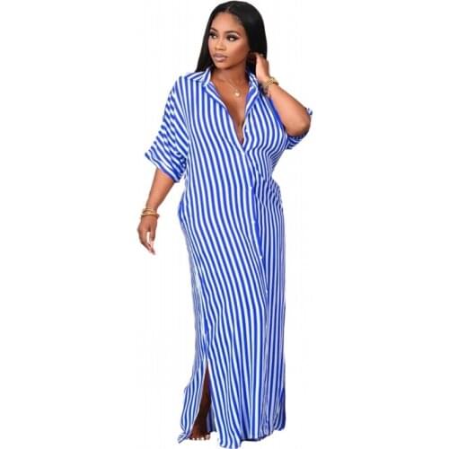 African Striped Shirt Long Dresses For Women 3XL Plus Size 2021 Africa Clothes Dress Dashiki Ladies Clothing Ankara Africa Dress
