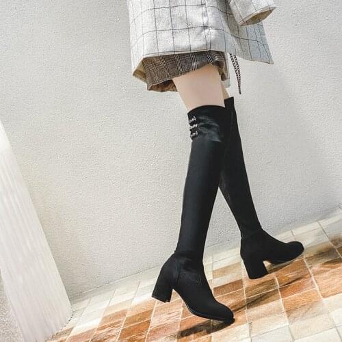 Knee-high boots 2020 autumn/winter new velvet boots retro classic high boots woman shoes high heels sexy crystal