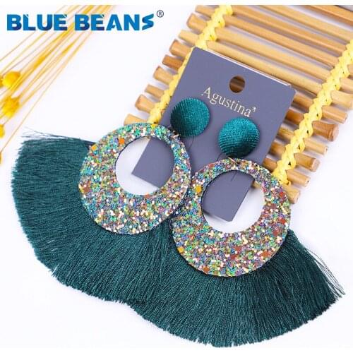 New Tassel Earrings Boho Shining Fashion For Women Round Earring Handmade Big Drop Dangle red Jewelry Party gift statement hot