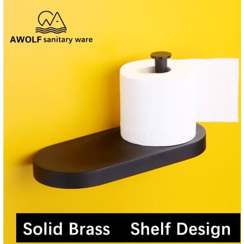 Modern Bathroom Paper Holder Wall Mounted Brass Toilet Roll Holder With Shelf Place Platform For WC Balcony Accessories AZ5108