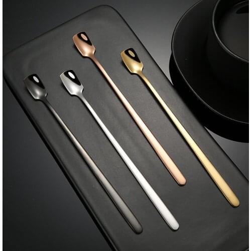 Stainless Steel Dinnerware Tea Spoon Dessert Coffee Ice Cream Spoon Kitchen Accessories Bar Tools New Long Handle Stirring Stick
