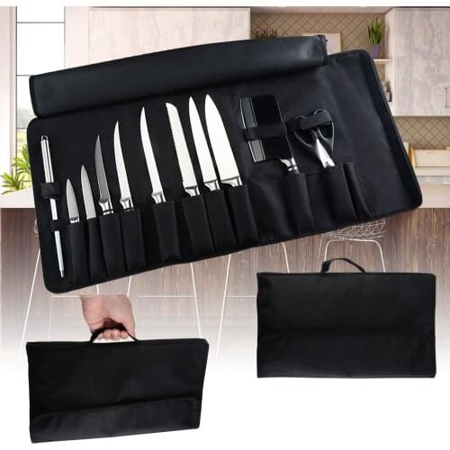 XYj Kitchen Cooking Chef Knife Bag Roll Bag Carry Case Bag Kitchen Cooking Portable Durable Storage 12 Pockets Black Colors Tool