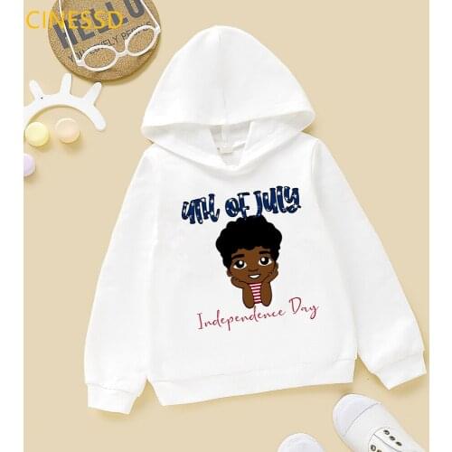 4th Of July Independence Day Cute Black Boy Print Cap Hoodies Kids Winter Fleece Streetwear Teens Thick Tracksuit Birthday Chris