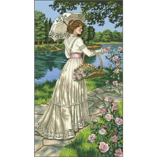 Top Quality beautiful nostalgic counted cross stitch kit Dim 03868 in her garden park lady woman girl flower