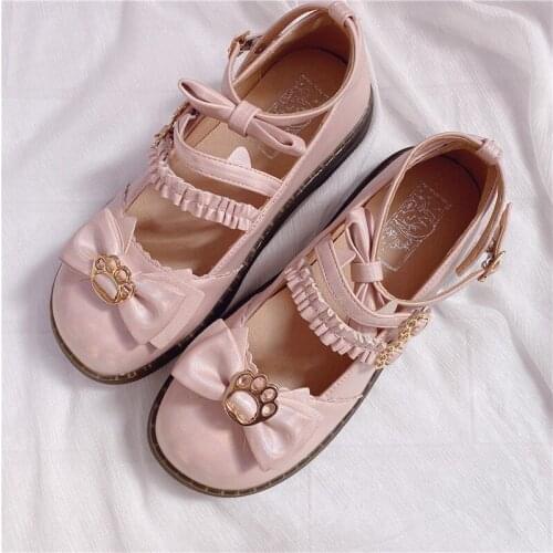 Bowknot Loli Sweet Girls Low Heel Kawaii Tea Party Japanese Cute Anime Lolita Flats Shoes Women Buckle Jk Uniform Shoes Big Size