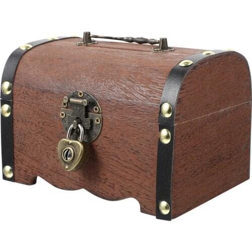 VICASKY Wooden Treasure Chest Box Money Saving Box Coin Bank Piggy Bank Decorative Wooden Storage Box with Lock
