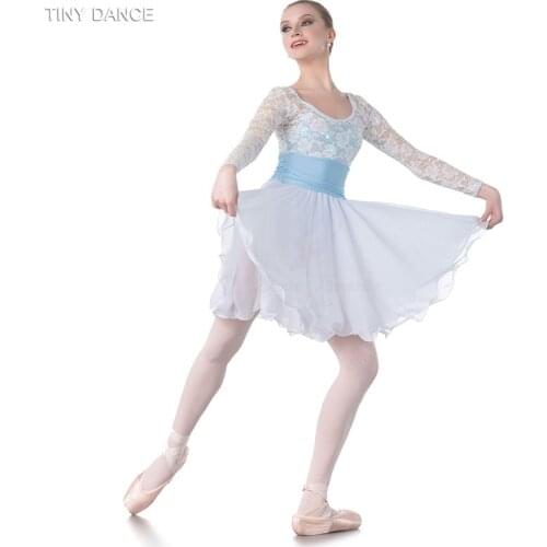Top Quality Child and Adult White Sequin Lace Chiffon Dress Ballet & Lyrical & Contemporary Dance Costume for Performance 18427