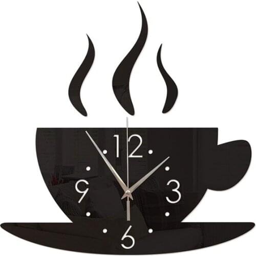 GZ098 Coffee cup mirror wall clock mute DIY clock modern home decoration sticker living room