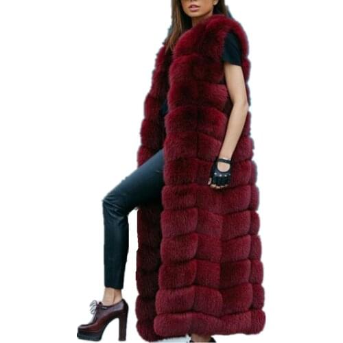 Lisa Colly Fashion Winter Super Long Fur Vest Women Luxury Faux Fox Fur Vest Furry Slim Woman Fake Fur Coat Jacket Long Outwear