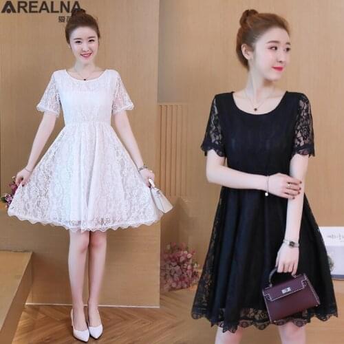 Dress Women 2021 Summer Plus Size Dresses Elegant A-Line Vestidos Korean fashion black white short Sleeve Ladies Lace Dress 6XL