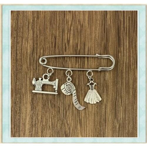 1 piece alloy pendant brooches with sewing machine measuring tape dress skirt, brooches for women