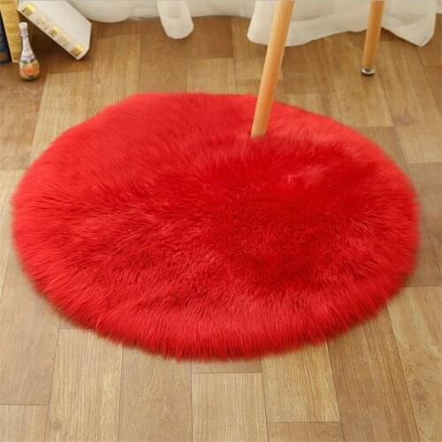 120cm Round Soft Faux Sheepskin Rug For Bedroom Living Room Floor Carpet Red Home Floor Mat Bedside Rugs 110CM