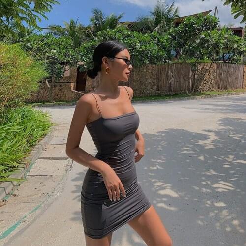 2020 sexy babes thin packaged hip short dress ice silk flat collar suspender dress