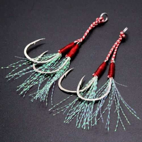3pair/lot Fishing Jig Head Fishing Hook Barbed Double PairHooks Thread Feather Pesca High Carbon Steel Fishing Lure Slow Jigging