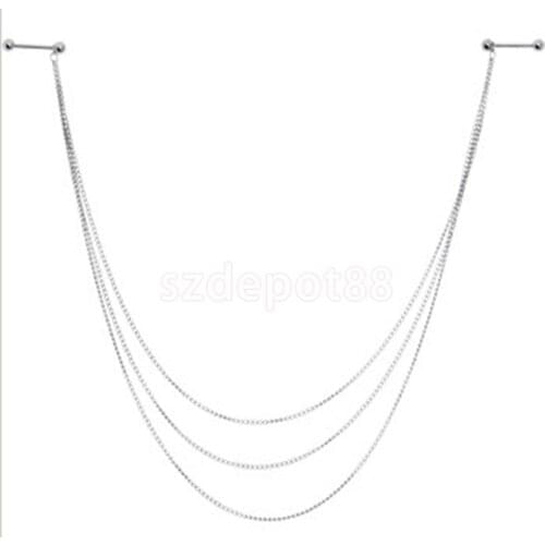 14G Stainless Steel 3-layer Tassel Chain Nipple Ring Body Piercing