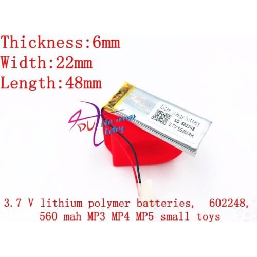 602248 3.7V 560mAh Rechargeable li Polymer Li-ion Battery For mp3 mp4 mp5 DVR GPS Vedio Game toys Tools 602250