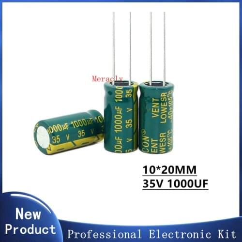 Aluminum electrolytic capacitors 35V 1000UF 1000UF 35V power supply special high-frequency crystal 100pcs Size:10*20MM New