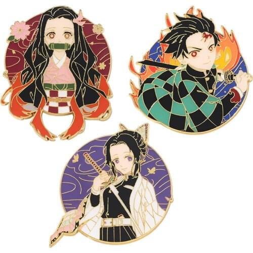 Japanese Anime Demon Slayer Brooch Series Butterfly Ninja Tanjirou Ni Bean Enamel Men Women Badge Clothing Backpack Jewelry