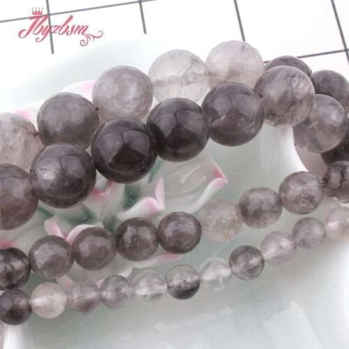 Natural Cloudy Crystal Round Smooth Faceted Loose 4/6/8/10/12mm Stone Beads for DIY Necklace Bracelet Jewelry Making Strand 15"